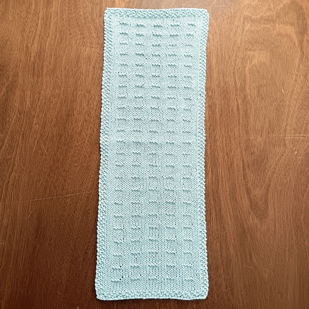 Hand Crafted Hand Knit Light Silver Gray Textured Dash Stripe Cotton Hand Towel